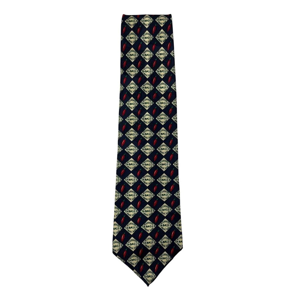 EUC - Vintage Tabasco Hot Sauce Novelty Blue Silk Tie